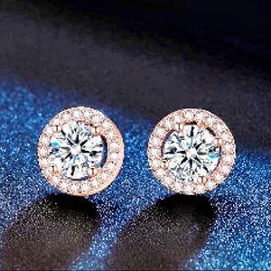 Round Rose Gold Earrings Made With Real CZ